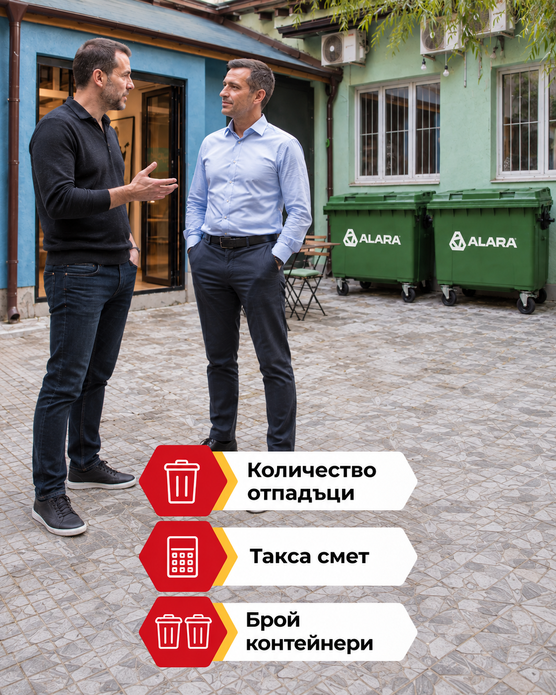 Оглед на бизнес имот с контейнерите на Алара: количество отпадъци, такса смет и брой контейнери